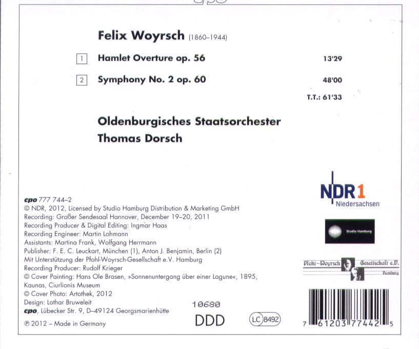 Felix Woyrsch: Symphony No. 2; Hamlet Overture / Thomas Dorsch - Back Cover