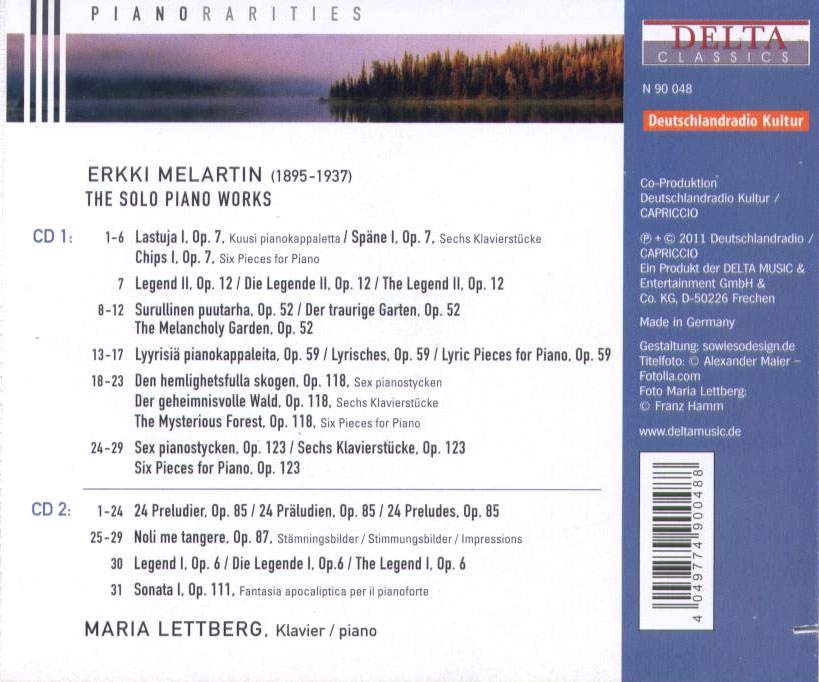 Erkki Melartin: The Solo Piano Works / Maria Lettberg, piano - Back Cover