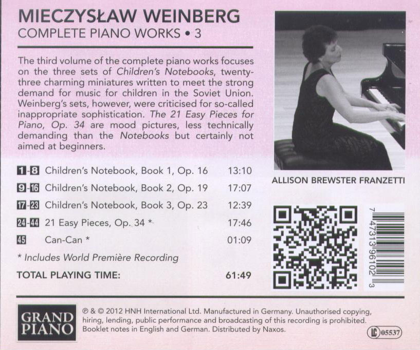 Mieczyslaw Weinberg: Complete Piano Works, Vol. 3 - Back Cover