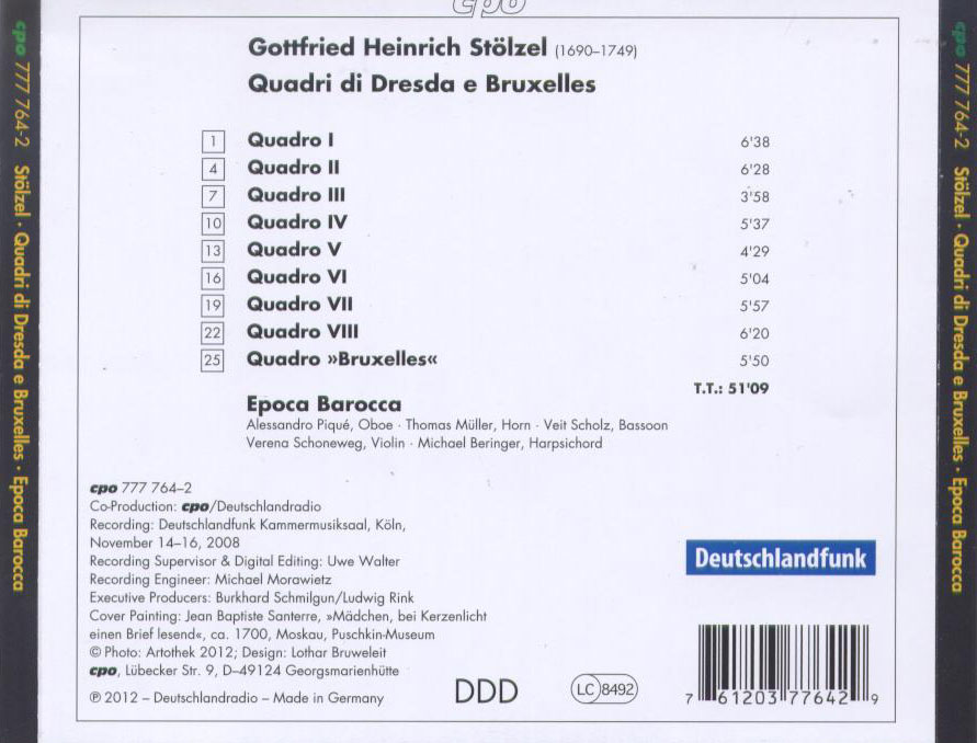 Gottfried Heinrich Stolzel: Quadri di Dresden and Brussels / Epoca Barocca - Back Cover