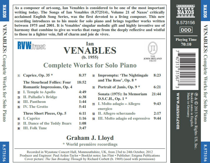 Ian Venables (b.1955): Complete Works for Solo Piano / Graham J. Lloyd, piano - Back Cover