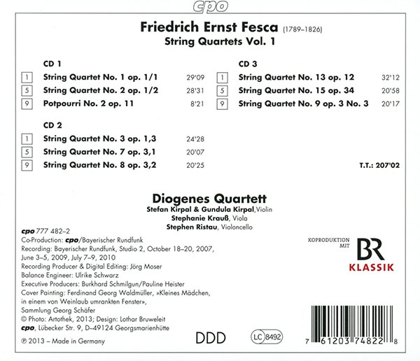 Friedrich Ernst Fesca (1789-1826): Complete String Quartets, Vol. 1 / Diogenes Quartett - Back Cover