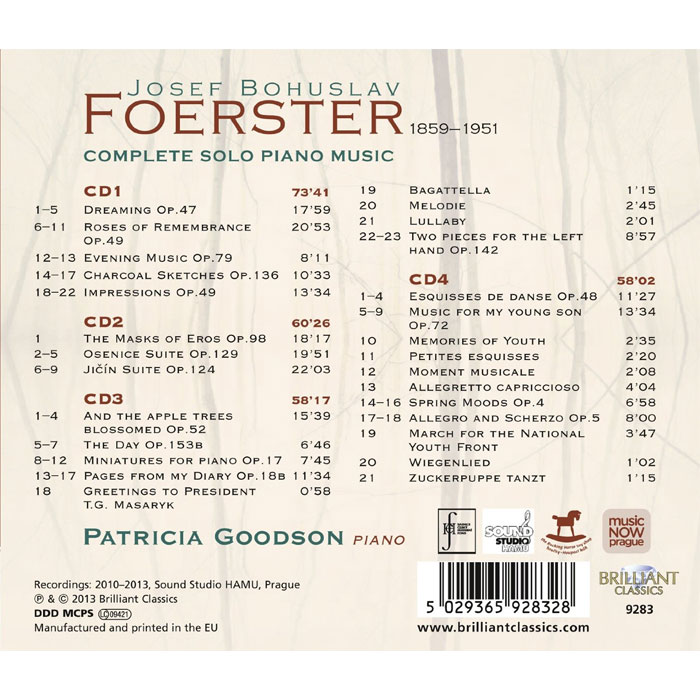 Foerster (1859-1951): Dreams, Memories and Impressions - The complete music for solo piano / Patricia Goodson, piano - Back Cover