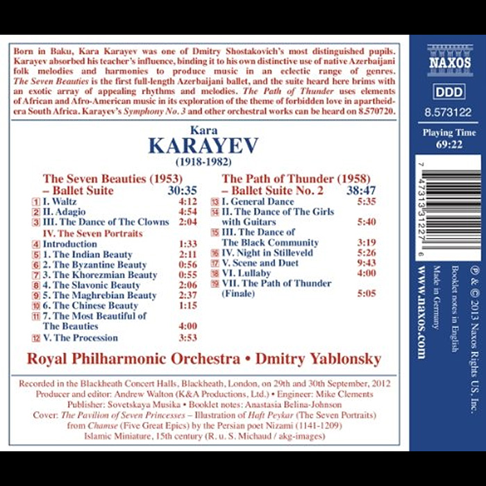 Kara Karayev (1918-1982): The Seven Beauties; The Path of Thunder (Ballet Suites) / Royal PO, Yablonsky - Back Cover