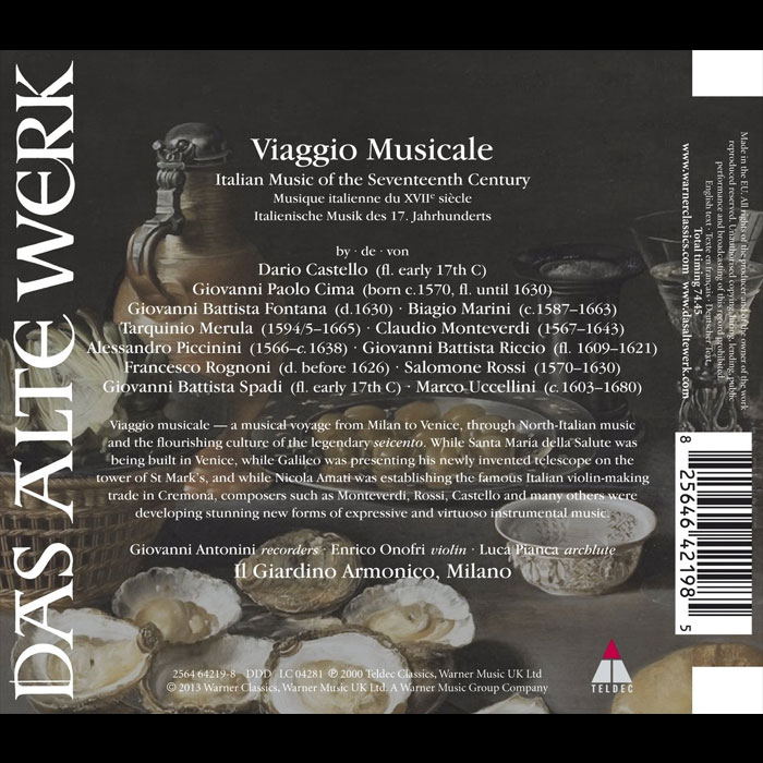 TLD_2564642198 - Viaggio Musicale - Italian Music of the 17th Century: Castello, Cima, Fontana, Marini, Merula, Monteverdi, Piccinini, Rossi, Uccellini et al. - Back Cover
