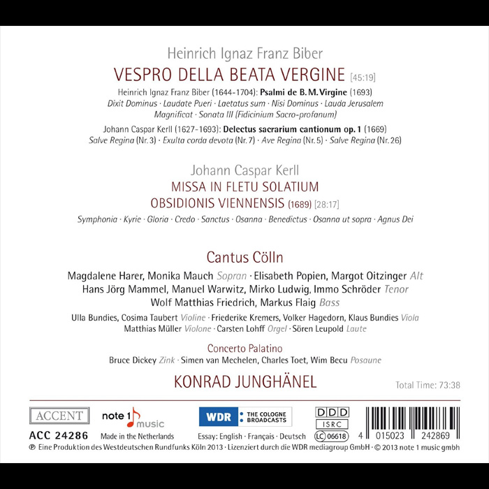 Biber: Vespro della beata Vergine; Kerll: Missa in Fletu Solatium / Cantus Colln - back cover