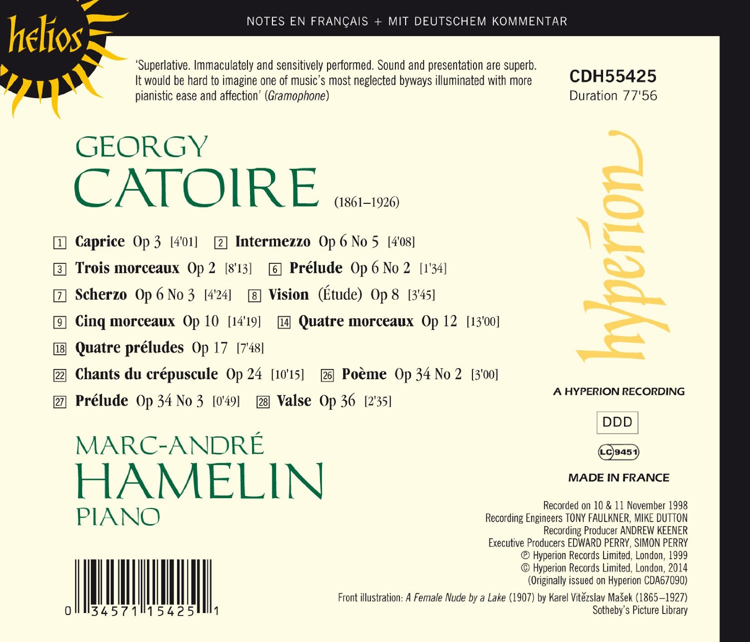 Georgy Catoire (1861-1926): Piano Music / Marc-André Hamelin, piano BC