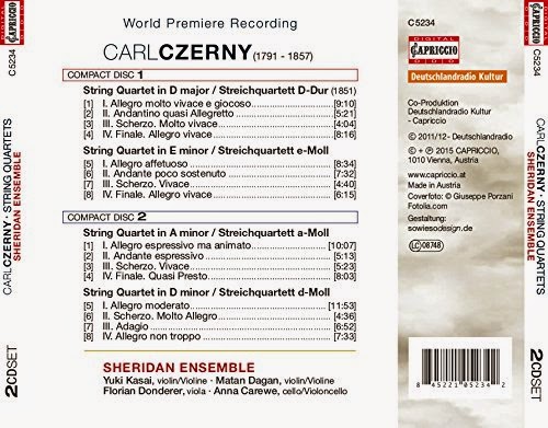 Carl Czerny (1791-1857): String Quartets / Sheridan Ensemble back cover