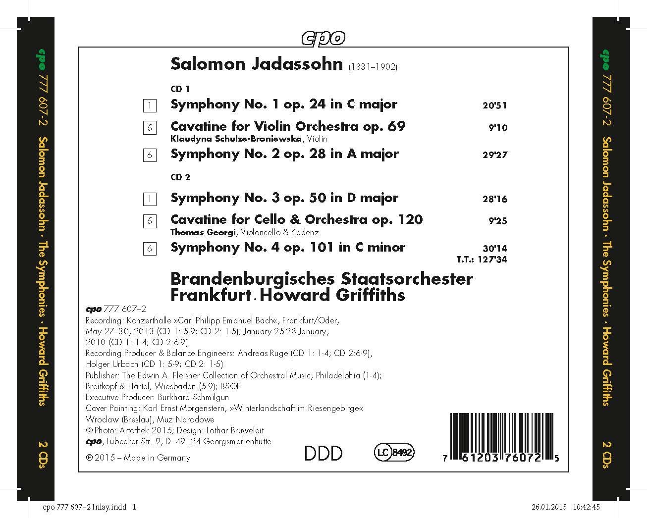 Salomon Jadassohn (1831-1902): Symphonies Nos. 1-4 / Brandenburg State Orchestra, Frankfurt; Griffiths back cover